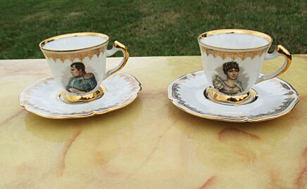 Vintage Limoges France Gilded 2 small cup & Saucers Napoleon Josephine Lovely
