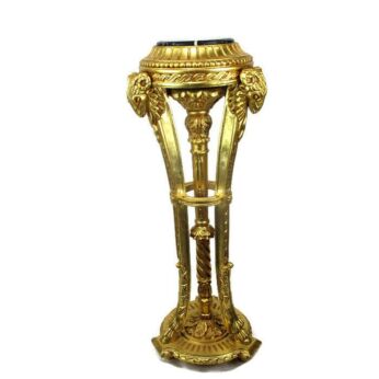 Gorgeous Gold Gilded Doré Pedestal Plant Stand Table Rams head Marble Top WOW