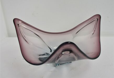 Large Italian Art Glass Cranberry Blue Cranberry Bowl Dish Centerpiece Basket Murano italy