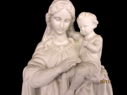 Large French Antique 1900 Bisque Statue Virgin Mary Our Lady Infant Jesus Exquisite 17.51"