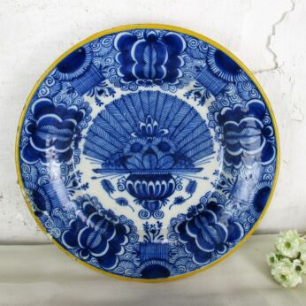 19th Century Hand Painted Delfts Delft Blue Plate The Gilt Flowerpot Collector