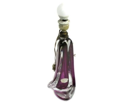 Vintage Table Lamp Val St Lambert Art Glass Design Marked   Swirled  Cranberry Working