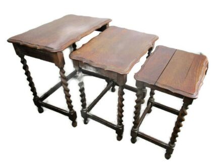 Vintage Barley Twist Nesting Side Coffee Tables set of 3 Gorgeous Hand Carved