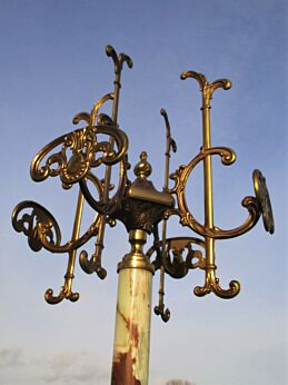 Antique Brass & Onyx Marble Hall Tree Coat Hat Rack Stand Mermaids Very Rare