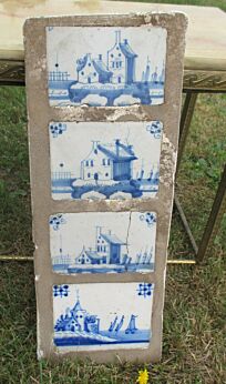 Antique Dutch Delft Blue White Four Part Tiles Landscapes Delftware Wall plaque