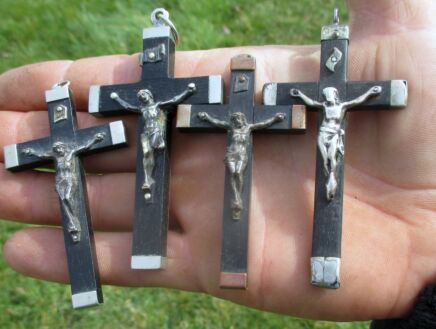 4 small Ebony Wood Crucifixes Christianity Cross Jesus Catholic Religious