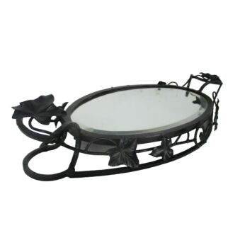 Art Nouveau Wrought Iron Centerpiece Serving tray with Beveled Glass Mirror Van Boeckel Belgian Artisan Smith