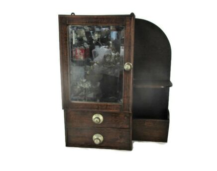 Art Deco Wood Kitchen Apothecary Bathroom Wall Cabinet Beveled Glass Mirror Letter Box Rack