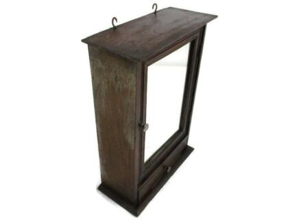 Kitchen Medicine Apothecary Bathroom Cabinet Glass  Carved Wood Mid Century Barn Style