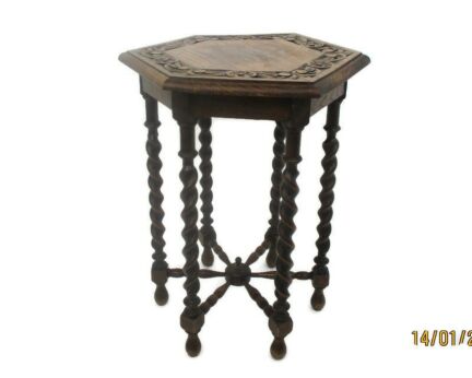 6 Legs Barley Twist Wooden Side Display Coffee Wine Table Pedestal Plant Stand Gorgeous Hand Carved Flowers