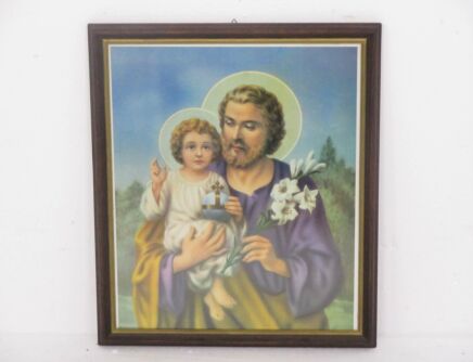 Vintage Iconic Print Religious Saint Joseph with the Infant Jesus Framed