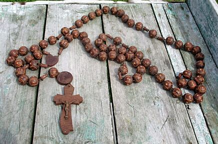 Very Large French France Vintage Rosary Wooden Beads Lourdes Priest Nun