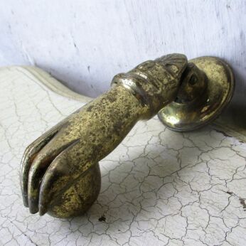 Small Brass Door Knocker Reclaimed Victorian Lady Hand holding Ball