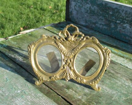 Beautiful Antique Brass Double Picture Frame Ornate