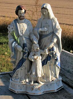 Small Porcelain Blue Holy Family St Joseph Virgin Mary Infant Jesus Statuette