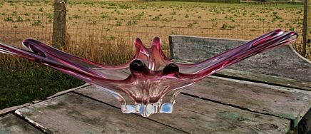 ON HOLD Cranberry Centerpiece Bowl art Glass Fruit Dish Murano Italy Italian