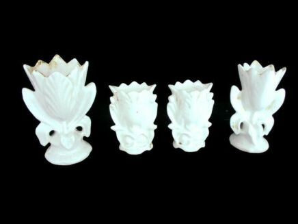 Lovely set of 4 mini Antique French Vieux Paris Porcelain Fan Flair Bridal Vases