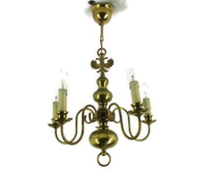 Chandelier 5 Lights Arms Brass Flemish Dutch MId Century Farm Country Style