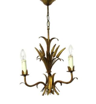 French Hollywood Regency Chandelier Wheat Sheaf 3 Lights era Maison Bagues