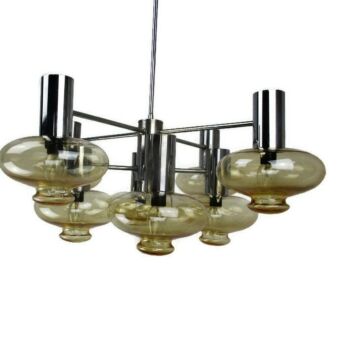 Mid Century Modern Atomic Chandelier 8 Amber Glass Sconces Lights era Sciolari