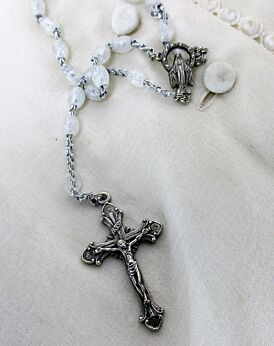 Italian Vintage Our Lady Madonna Rosary White Catholic Nun Necklace Lovely HTF