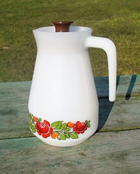 Vintage Retro Opaline Milk Jena Glass Jar Pitcher Flowers Sweet