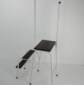 Mid Century Step Ladder Iron Wood Fold Out Steps Kitchen Library Funky