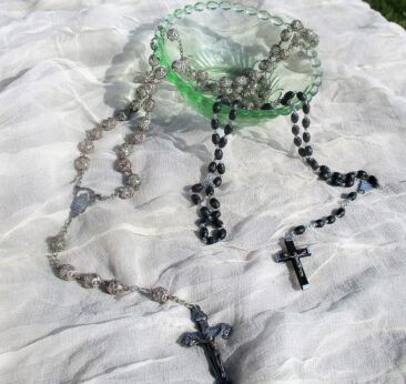 2 Rosaries Vintage Rosary Rome Silver Colored small Black Beads Priest Nun