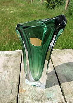 Vintage Green Val St Lambert Art Glass Crystal Vase Signed