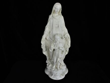 French Antique Statue Notre Dame Our Lady Sacred Heart Sacre Coeur Madonna with Infant Jesus Stunning 16.92" Plaster