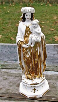 Antique Vieux Paris French Virgin Mary Madonna with Child Porcelain Statuette