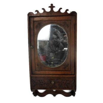 Vintage Kitchen Apothecary Medicine Bathroom Wall Cabinet Oval Mirror Gorgeous