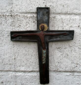 Mid Century Design Ceramic African Style Crucifix Marked Amphora Perignem