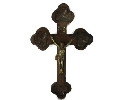 Small Brass Hanging Crucifix Jesus Christ Cross Vintage Corpus Christi Lovely 9.44"