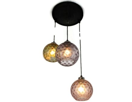 Bubbled Colored Glass Chandelier Pendant Vintage Retro 3 Lights Cluster Lamp