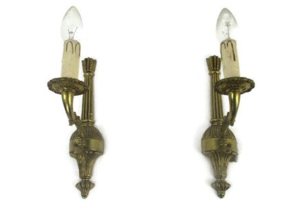 Pair French Empire Hollywood Regency Ducks Ornate Brass Wall Mounted Sconces