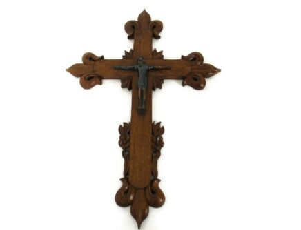 Wall Hanging Wooden Crucifix Cross Modernist Copper Corpus Christi French VTG