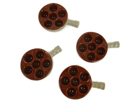 set of 4 French Escargots Snail Plates Dishes Terra Cotta Brown Stylish Marked E Henry