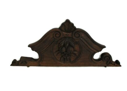 Antique Small Hand Carved Wood Oak Flowers Pediment Ornate Over door Architectural Reclaimed Beautiful