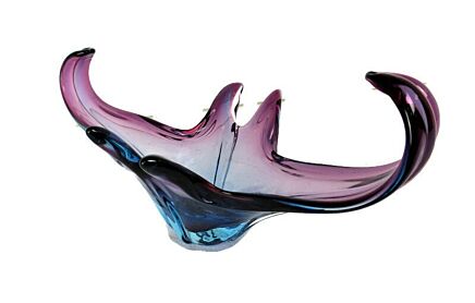 Italian Cranberry Blue Bowl Dish Centerpiece era Murano Seguso Art Glass Large Gorgeous