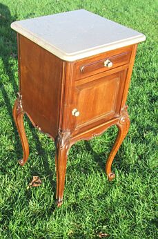 Carved wood Nightstand Marble Top Cabinet End Table Drawer Louis XV style Wheels