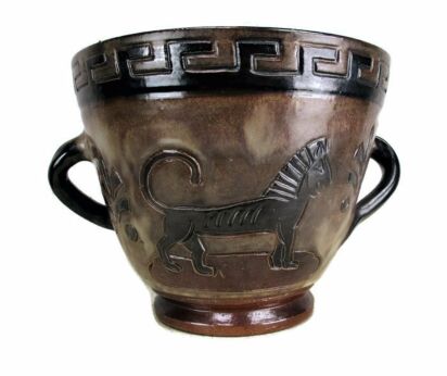 Art Deco Revival Vase Marked Guerin Planter Greek Mythology Stoneware 7.28"