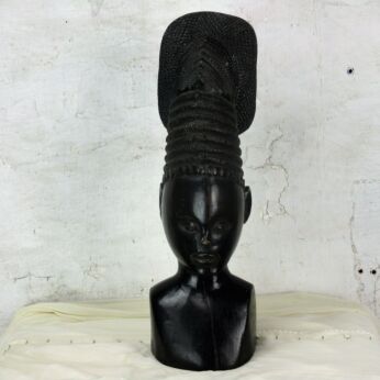Large Vintage African Statue Handmade Carved Dark Wood Tribal Art Man Bust