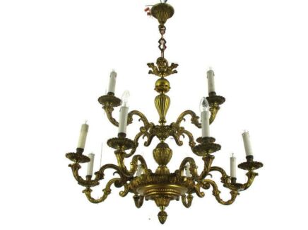 Impressive Spanish Revival Hollywood Regency Brass Chandelier Ornate 12 Lights!!