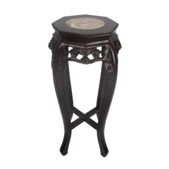 Tall Carved Red Wood Rosewood Chinese Pedestal Marble Top Hall Console Bonsai Table