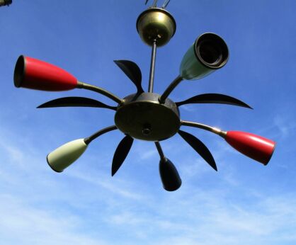 Authentic Italian 5 arm Spider Sputnik atomic Chandelier era Stilnovo Eames
