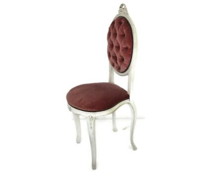 Vintage Lounge Decorative Chair Fauteuil French Provincial style Carved Wood Pink Velvet Hobnails