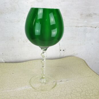 Green Large Glass vase Goblet Jar Chalice Mid Century modern Barley Twist Stem