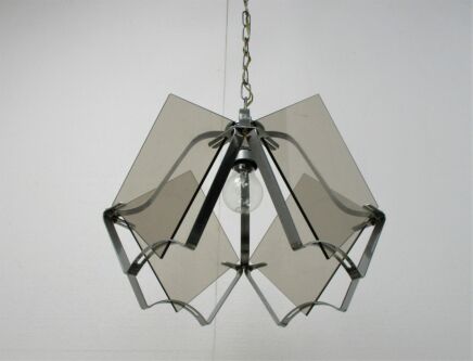 Vintage Smoked Glass Chrome Design Light Pendant Lamp 80s Funky