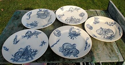Vintage Faience Plates French Terre de Fer Yoko Marked Japanese Style